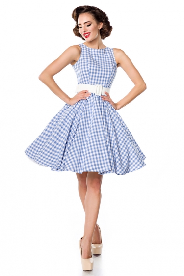 Retro 50s gingham swing jurk blauw